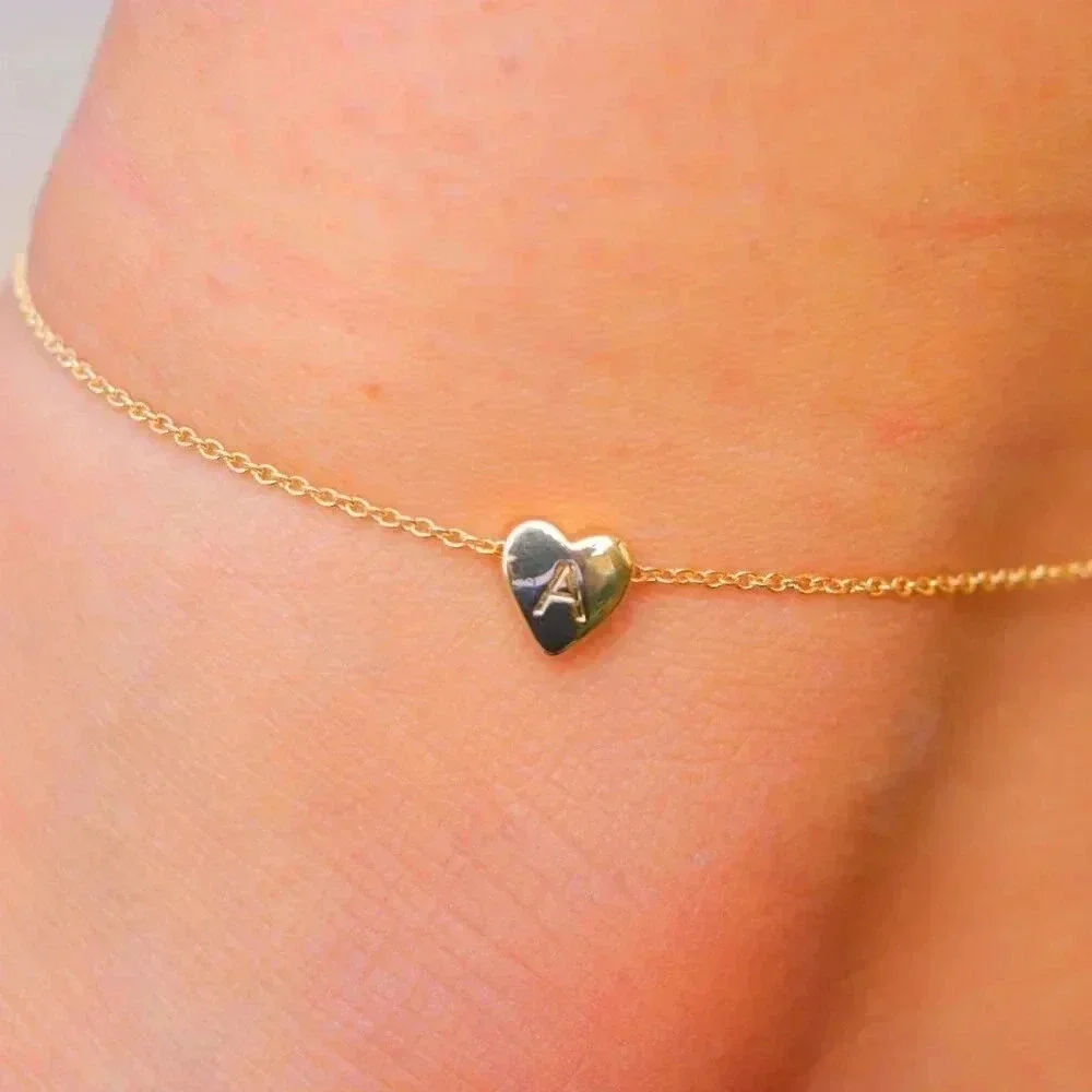 ❤️HEART CHARM PERSONALIZED CUSTOM DAINTY GOLD INITIAL ANKLET GIRL TEEN,ELDM22225